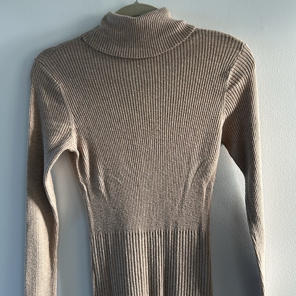 MNG ribbed knit turtleneck dress in tan color size Small - Picture 8 of 9